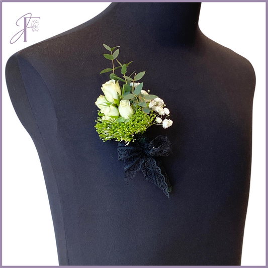 Moonlight Whisper Pin - Elegant White & Green Lapel Flower