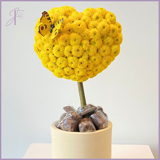 My Yellow Butterfly - Yellow Chrysanthemum & Chocolate Vase Arrangement