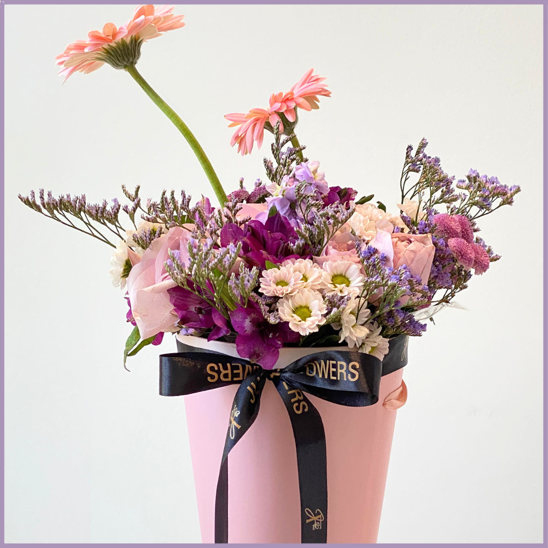 Pink Harmony Floral Bouquet - Elegant Mix in Pink Floral Carrier