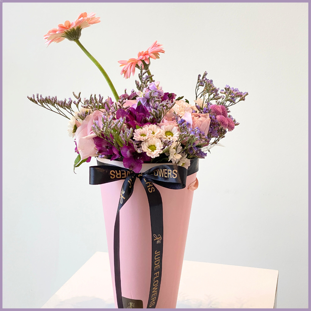 Pink Harmony Floral Bouquet - Elegant Mix in Pink Floral Carrier
