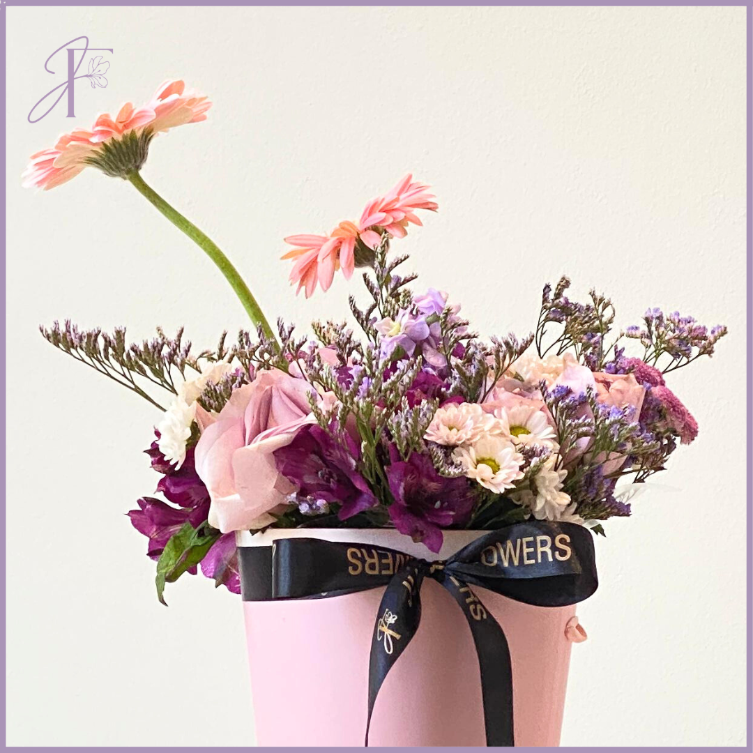 Pink Harmony Floral Bouquet - Elegant Mix in Pink Floral Carrier