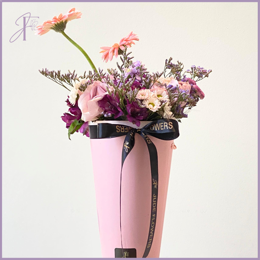Pink Harmony Floral Bouquet - Elegant Mix in Pink Floral Carrier