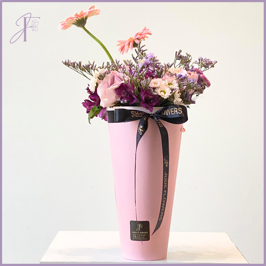 Pink Harmony Floral Bouquet - Elegant Mix in Pink Floral Carrier