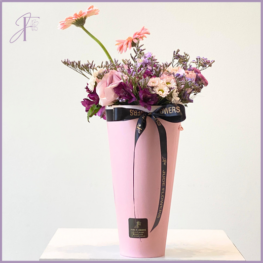 Pink Harmony Floral Bouquet - Elegant Mix in Pink Floral Carrier – flowers, delivered in Bahrain