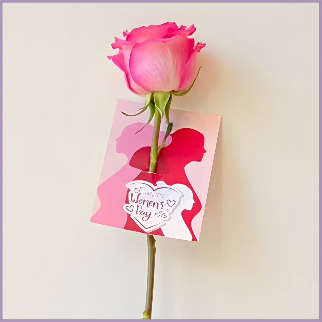 Single Pink Rose with Women's Day Card