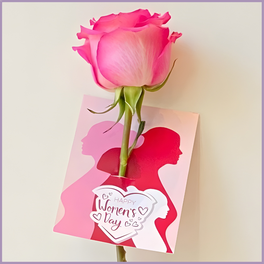 Single Pink Rose with Women's Day Card