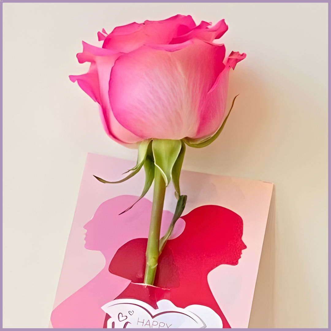 Single Pink Rose with Women's Day Card