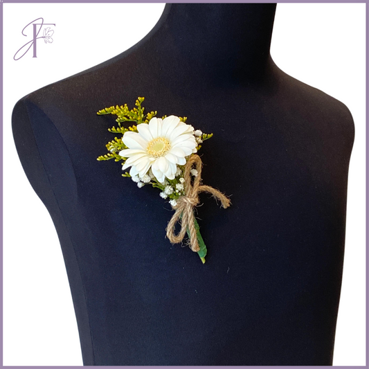 Sunny Gerbera Pin - Cheerful White & Yellow Lapel Flower