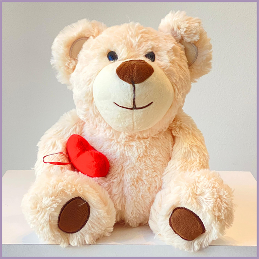 Sweet Cream White Teddy Bear with Heart in Pocket – gift accessories, delivered in Bahrain