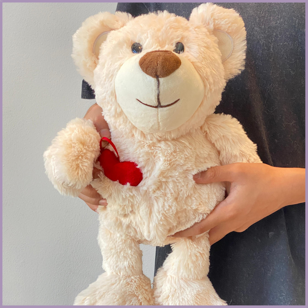 Sweet Cream White Teddy Bear with Heart in Pocket