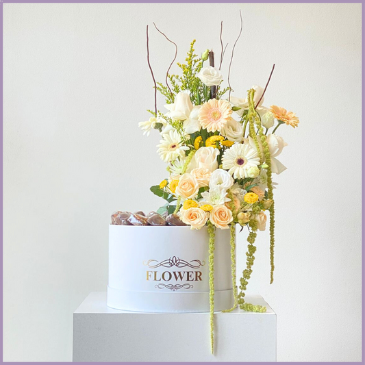 The Golden Garden & Sweet Indulgence Box - Mixed Flowers & Assorted Chocolates – chocolate, delivered in Bahrain
