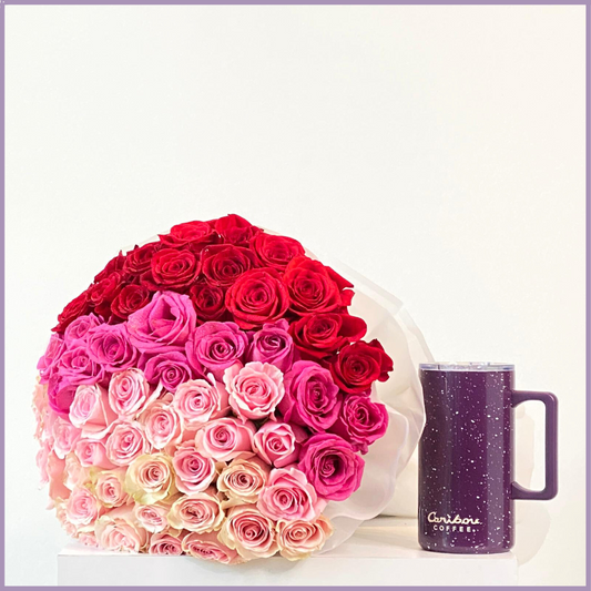 The Grand Caribou Ombré Rose & Tumbler Gift Set – flowers, delivered in Bahrain