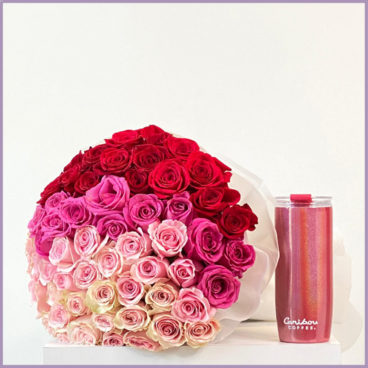 The Pink Paradise Rose & Caribou Coffee Tumbler - Ombre Rose Bouquet – flowers, delivered in Bahrain