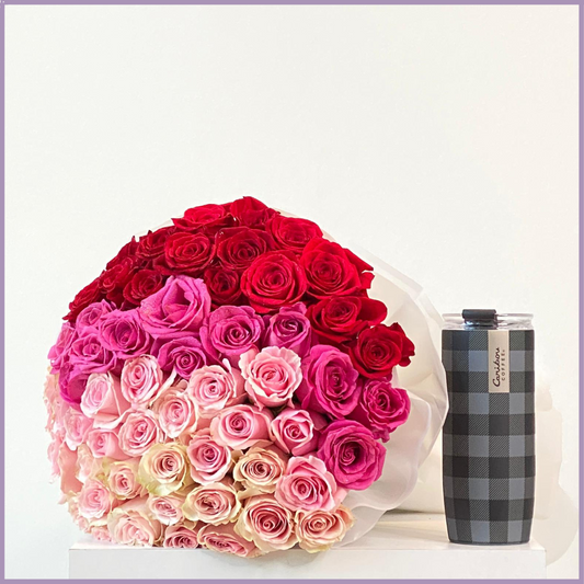 The Classic Rose & Tumbler Gift Set - Ombre Rose Bouquet with Caribou Coffee Tumbler – flowers, delivered in Bahrain