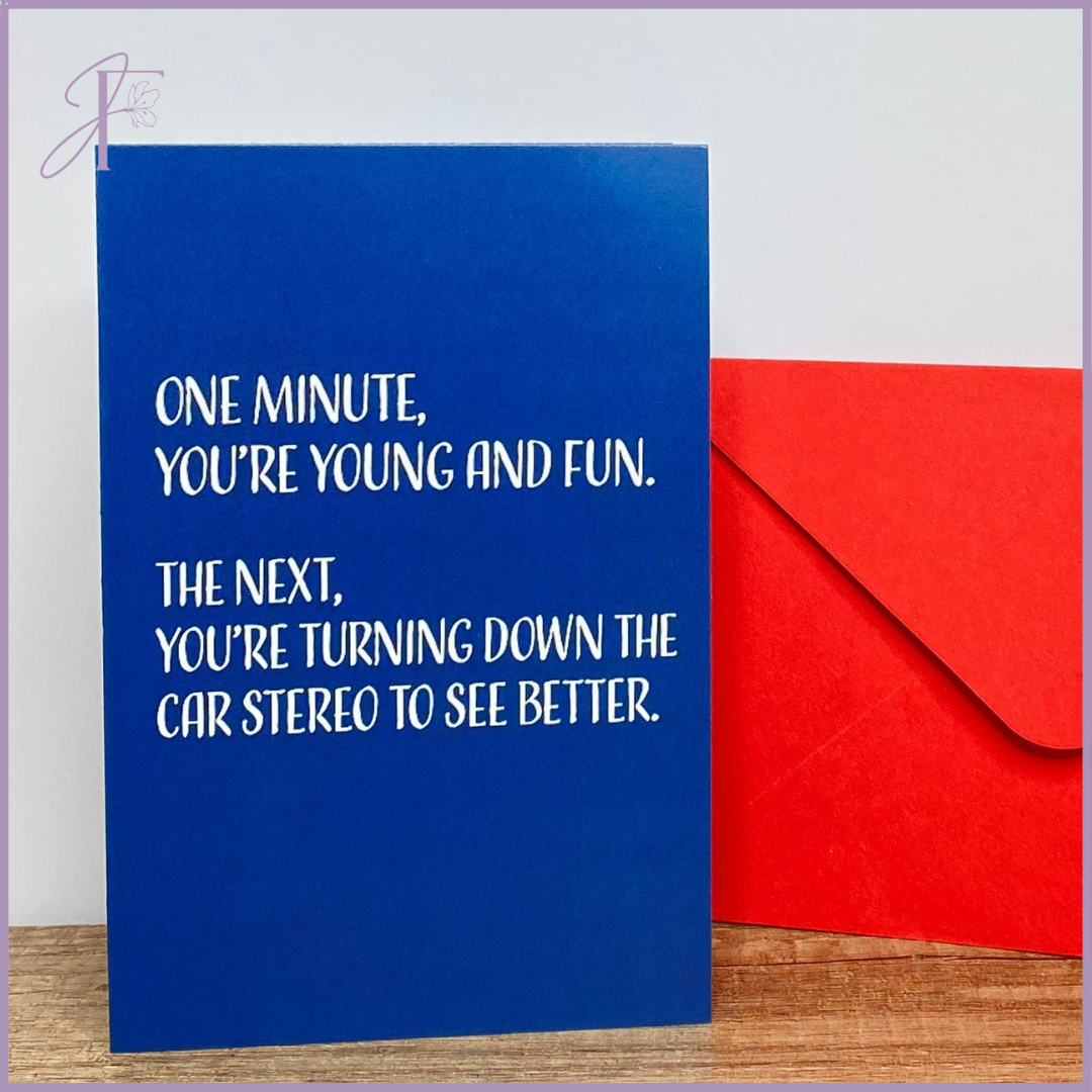 Turning Down Stereo Birthday Card - Humorous Single Card with Red Envelope