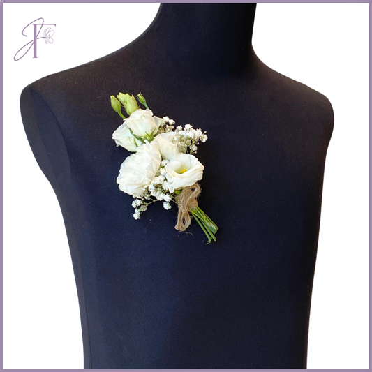 White Elegance Pin - Refined Lisianthus & Carnation Lapel Flower