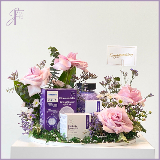 Wellness Bloom Gift Tray – Floral & YouPlus Essentials – gift accessories, delivered in Bahrain