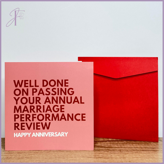Marriage Performance Review Anniversary Card - Humorous Single Card with Red Envelope