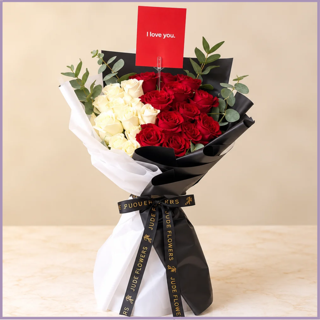 Crimson & Ivory Rose Bouquet