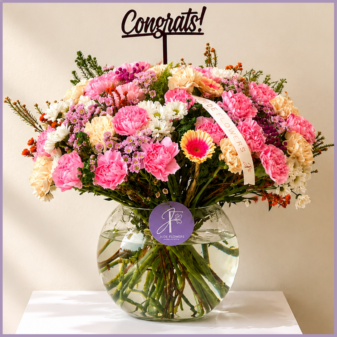 The Celebration Edit – Congratulations Pink Carnation Flower Vase