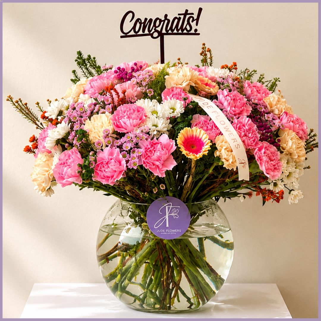 The Celebration Edit – Congratulations Pink Carnation Flower Vase