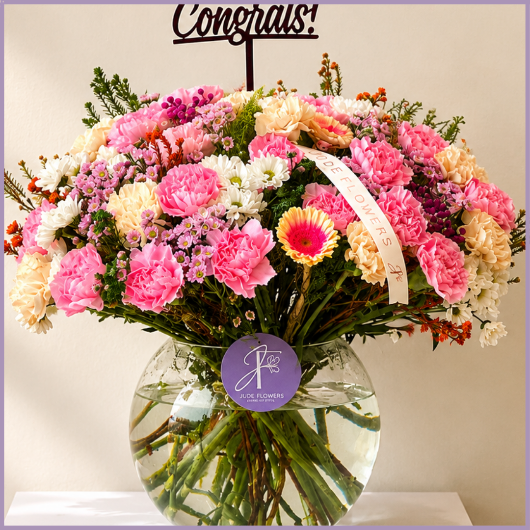 The Celebration Edit – Congratulations Pink Carnation Flower Vase