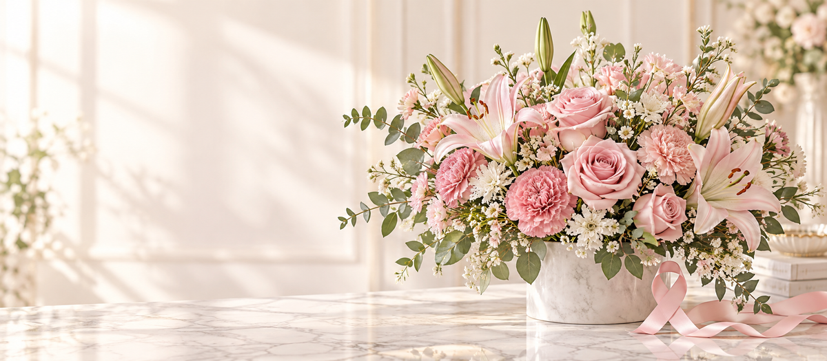 Think Pink Breast Cancer Awareness flowers by Jude Flowers Bahrain